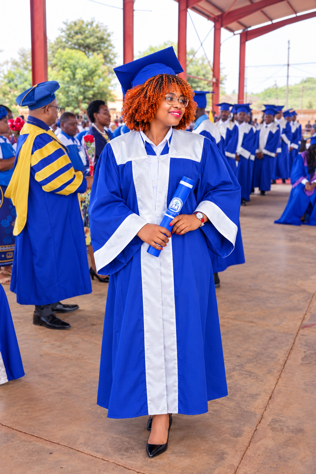Fotografia de Genita em traje de graduação